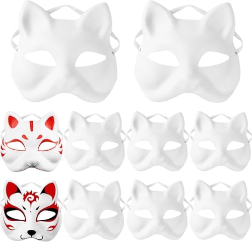 YIMINI 10 Stück Katzenmasken Zum Bemalen, Masken Basteln, Katzenmasken Zu Malen Filz, Katzen Maske, Maske Kunsthandwerk Kit, Therian Mask, Für Halloween, Party, Maskerade, Cosplay (A, 10) von YIMINI