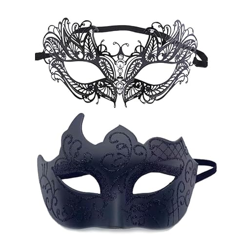 YIMINI 2 Stück Venezianische Maskerade Maske - Ball Masquerade Mask für Männer, Frauen, Tänze, Partys (H) von YIMINI