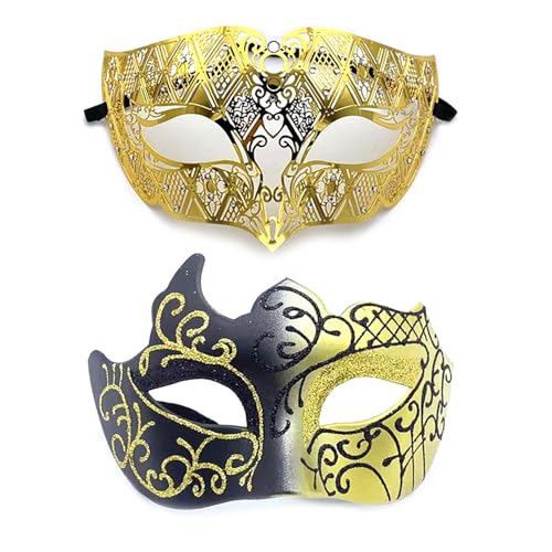 YIMINI 2 Stück Venezianische Maske, Maskerade Maske für Ball, Geeignet für Männer, Frauen, Tänze, Partys (L) von YIMINI