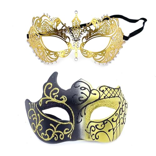 YIMINI 2 Stück Venezianische Maskerade Maske für Ball, Tänze und Partys - Geeignet für Männer und Frauen (M) von YIMINI