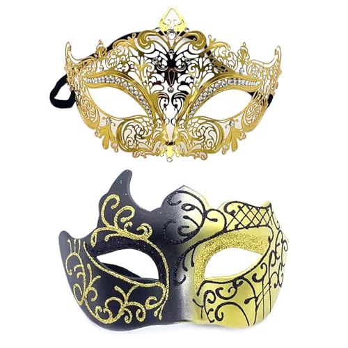 YIMINI 2 Stück Venezianische Maskerade Maske - Ball Masquerade Mask für Männer, Frauen, Tänze, Partys (P) von YIMINI