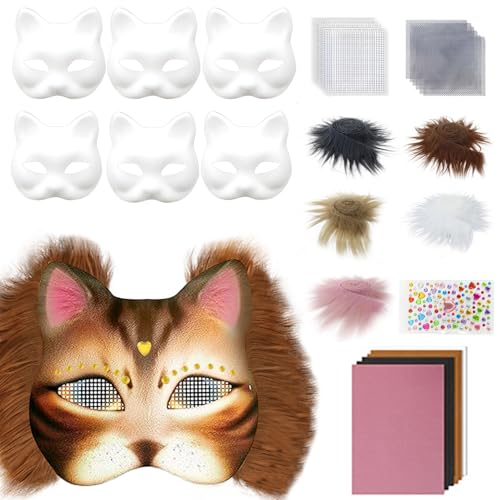 YIMINI Katzenmasken Zum Bemalen, Masken Basteln, Katzenmasken Zu Malen Filz, Katzen Maske, Maske Kunsthandwerk Kit, Therian Mask, Für Halloween, Party, Maskerade, Cosplay (B, 30) von YIMINI