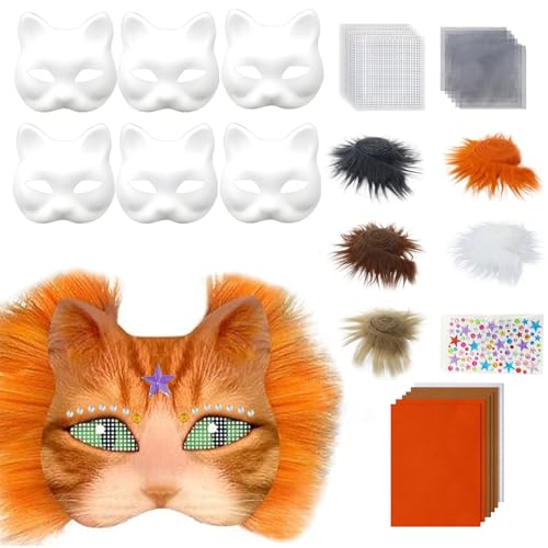 YIMINI Katzenmasken Zum Bemalen, Masken Basteln, Katzenmasken Zu Malen Filz, Katzen Maske, Maske Kunsthandwerk Kit, Therian Mask, Für Halloween, Party, Maskerade, Cosplay (C, 30) von YIMINI