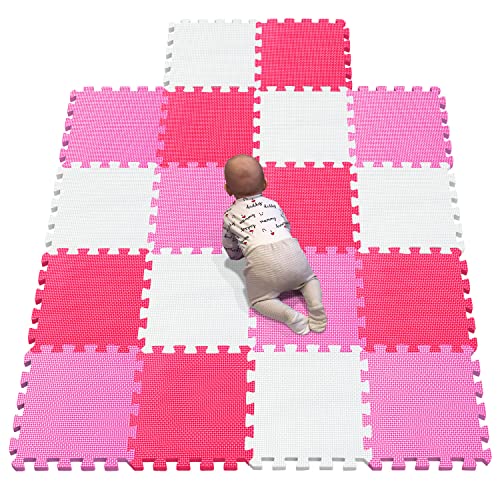 YIMINYUER Foam Puzzle Spielmatte Kids Multi-Color Safe Baby-Spielplatz Weich gepolsterter Bodenschutz Hochwertiger Eva-Schaum Interlocking Weiß Rosa Rot R01R03R09G301018 von YIMINYUER