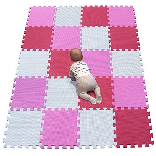YIMINYUER Foam Puzzle Spielmatte Kids Multi-Color Safe Baby-Spielplatz Weich gepolsterter Bodenschutz Hochwertiger Eva-Schaum Interlocking Weiß Rosa Rot R01R03R09G301020 von YIMINYUER