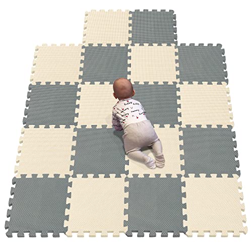 YIMINYUER Kinderspielteppich Spielmatte Puzzleteppich Schaumstoffmatte schadstofffrei für Baby Puzzleteppich Steckmatte Spielteppich Krabbelmatte Turnmatte Beige Grau R10R12G301018 von YIMINYUER