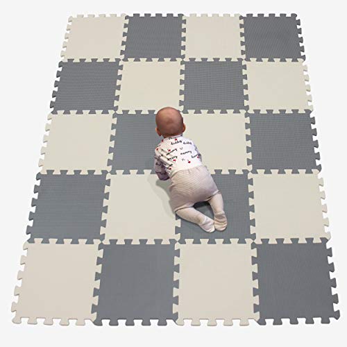 YIMINYUER Kinderspielteppich Spielmatte Puzzleteppich Schaumstoffmatte schadstofffrei für Baby Puzzleteppich Steckmatte Spielteppich Krabbelmatte Turnmatte Beige Grau R10R12G301020 von YIMINYUER