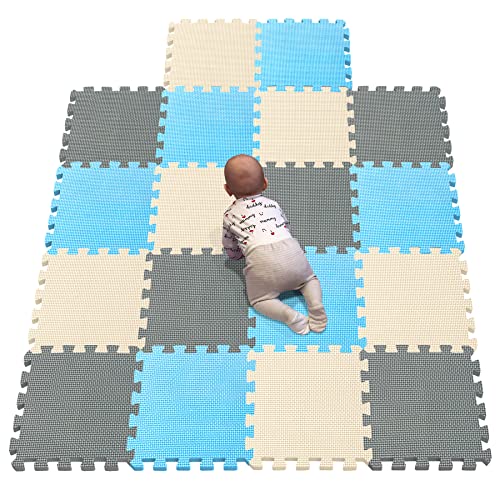 YIMINYUER Kinderspielteppich Spielmatte Puzzleteppich Schaumstoffmatte schadstofffrei für Baby Puzzleteppich Steckmatte Spielteppich Krabbelmatte Turnmatte Blau Beige Grau R07R10R12G301018 von YIMINYUER