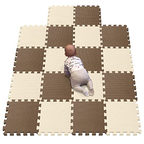 YIMINYUER Kinderspielteppich Spielmatte Puzzleteppich Schaumstoffmatte schadstofffrei für Baby Puzzleteppich Steckmatte Spielteppich Krabbelmatte Turnmatte Braun Beige R06R10G301018 von YIMINYUER