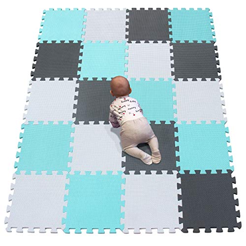 YIMINYUER Kinderspielteppich Spielmatte Puzzleteppich Schaumstoffmatte schadstofffrei für Baby Puzzleteppich Steckmatte Spielteppich Krabbelmatte Turnmatte Weiß Grün Grau R01R08R12G301020 von YIMINYUER