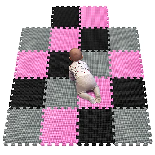 YIMINYUER Kinderspielteppich Spielmatte Spielteppich Schaumstoffmatte Matte Kälteschutz abwaschbar bunt phantasiefördernd Rosa Schwarz Grau R03R04R12G301018 von YIMINYUER