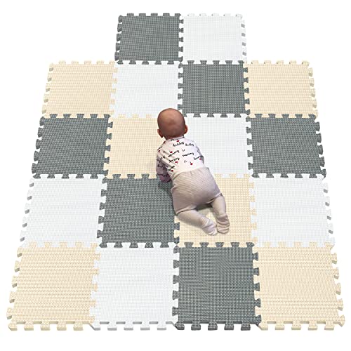 YIMINYUER Puzzle-Spielmatte für Baby und Kleinkinder, rutschfeste Bodenmatte aus Eva-Schaumstoff Weiß Beige Grau R01R10R12G301018 von YIMINYUER