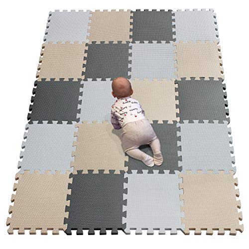 YIMINYUER Puzzle-Spielmatte für Baby und Kleinkinder, rutschfeste Bodenmatte aus Eva-Schaumstoff Weiß Beige Grau R01R10R12G301020 von YIMINYUER