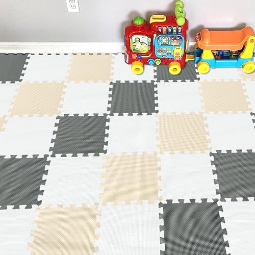 YIMINYUER Puzzle-Spielmatte für Baby und Kleinkinder, rutschfeste Bodenmatte aus Eva-Schaumstoff Weiß Beige Grau R01R10R12G301025 von YIMINYUER