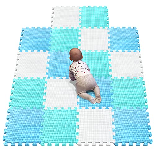 YIMINYUER Puzzlematte | Kälteschutz | abwaschbar | Kinderspielteppich Spielmatte Spielteppich Matte Schaumstoffmatte Kinderteppich Weiß Blau Grün R01R07R08G301018 von YIMINYUER