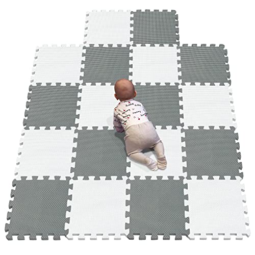 YIMINYUER Puzzlematte | Kälteschutz | abwaschbar | Kinderspielteppich Spielmatte Spielteppich Matte Schaumstoffmatte Kinderteppich Weiß Grau R01R12G301018 von YIMINYUER