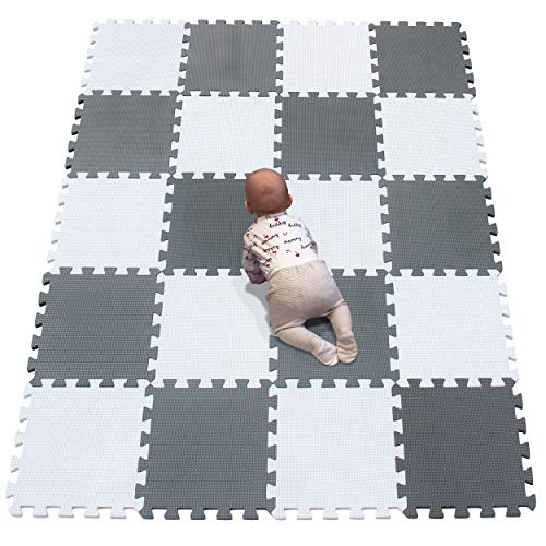 YIMINYUER Puzzlematte | Kälteschutz | abwaschbar | Kinderspielteppich Spielmatte Spielteppich Matte Schaumstoffmatte Kinderteppich Weiß Grau R01R12G301020 von YIMINYUER