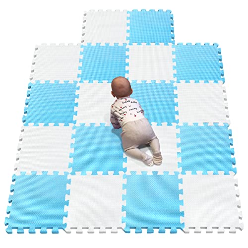 YIMINYUER Puzzlematte Kinderspielteppich Spielmatte Spielteppich Schaumstoffmatte Kinderteppich Schutzmatten Bodenschutzmatten Unterlegmatten Fitnessmatt Weiß Blau R01R07G301018 von YIMINYUER