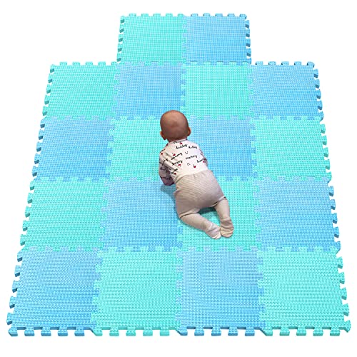 YIMINYUER Puzzlematte für Kinder aus rutschfestem Eva - große Spielmatte zusammensteckbar, jedes Teil 30 x 30 x 1 cm - Bunte Kinderteppich zum Blau Grün R07R08G301018 von YIMINYUER