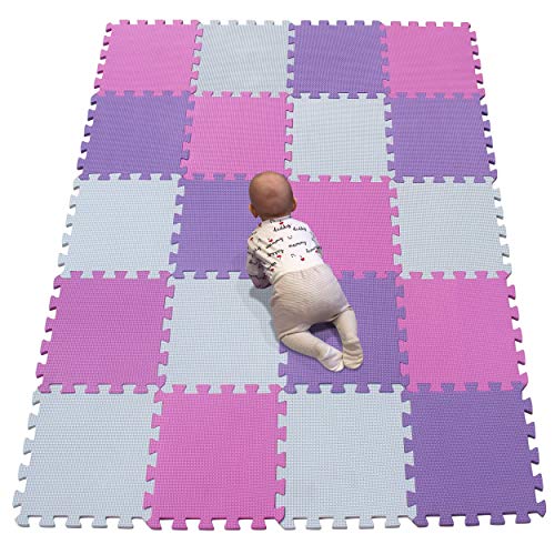 YIMINYUER Puzzlematte für Kinder aus rutschfestem Eva - große Spielmatte zusammensteckbar, jedes Teil 30 x 30 x 1 cm - Bunte Kinderteppich zum Weiß Rosa Lila R01R03R11G301020 von YIMINYUER