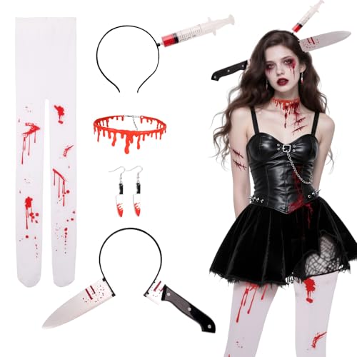 5er Halloween Haarreif Horror Set,Messer im Kopf Haarschmuck & Halskette & Messer Ohrringe Blutige Strumpfhose,Halloween Accessoires Kopfschmuck Damen Stirnbänder für Karneval Cosplay Kostüm Zubehör 5er Halloween Haarreif Horror Set,Messer im Kopf Haarschmuck & Halskette & Messer Ohrringe Blutige Strumpfhose,Halloween Accessoires Kopfschmuck Damen Stirnbänder für Karneval Cosplay Kostüm Zubehör von YIMOJOY
