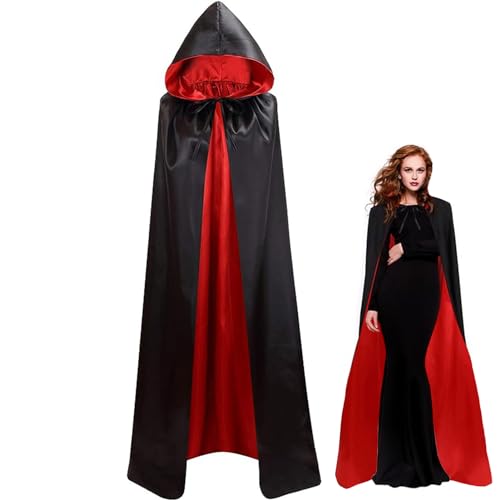 Halloween Vampir Kostüm Erwachsene Satin Umhang mit Kapuze 150CM/170CM Doppelseitig Vampir Umhang Damen für Halloween Karneval Mittelalter Kostüm Party(L) von YIMOJOY