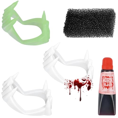 Vampirzähne Kinder Set,1 Vampirgebiss Leuchtend + 2 Vampir Gebiss + Kunstblut + Schwamm,Stabil & Unbedenklich - Vampir Zähne Kinder für Halloween Kostüm Vampire Accessoires Werwolf Dracula Fangs Vampirzähne Kinder Set,1 Vampirgebiss Leuchtend + 2 Vampir Gebiss + Kunstblut + Schwamm,Stabil & Unbedenklich - Vampir Zähne Kinder für Halloween Kostüm Vampire Accessoires Werwolf Dracula Fangs von YIMOJOY