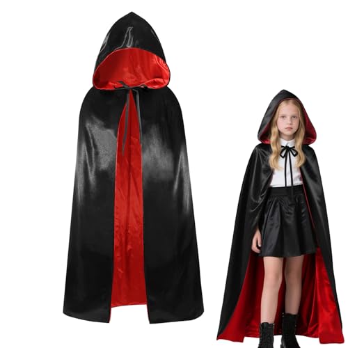 YIMOJOY 90CM/120CM Vampir Kostüm Kinder,Unisex Vampir Umhang mit Kapuze,Doppelseitig Schwarz Rot Halloween Umhang Satin Cape Mittelalter Vampire Dracula Kostüme für Halloween Fasching Karneval YIMOJOY 90CM/120CM Vampir Kostüm Kinder,Unisex Vampir Umhang mit Kapuze,Doppelseitig Schwarz Rot Halloween Umhang Satin Cape Mittelalter Vampire Dracula Kostüme für Halloween Fasching Karneval von YIMOJOY