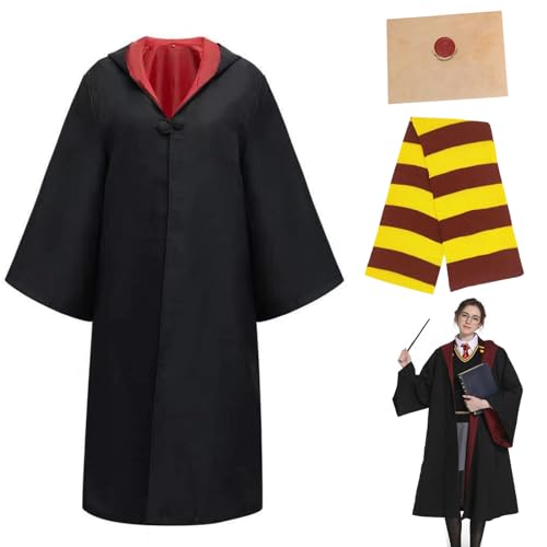 YIMOJOY Gryffindor Umhang Kinder Unisex Magier Robe Hogwarts Gryffindor Robe mit Schal,Zulassungsbescheid Hermine Potter Hogwarts Kostüm für Karneval Halloween Cosplay(165CM) von YIMOJOY