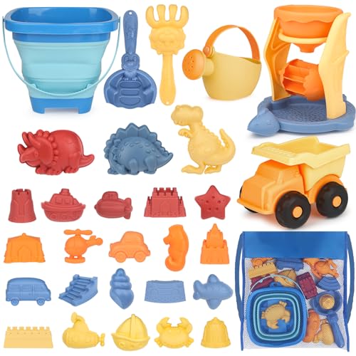 YIMORE Sandspielzeug Junge Mädchen, 30 Stück Sandkasten Strand Spielzeug mit Sandförmchen Set, Sand Spielzeug ab 3 4 5 Jahr von YIMORE