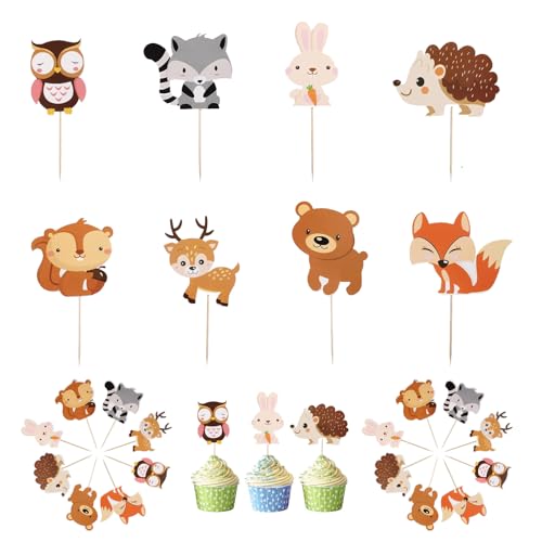 24 Stück Waldtiere Kuchendekoration Tortendeko Waldtiere Kuchen Tortendekoration für Geburtstag Kindergeburtstag Party Cake Topper von YINGLUOEU