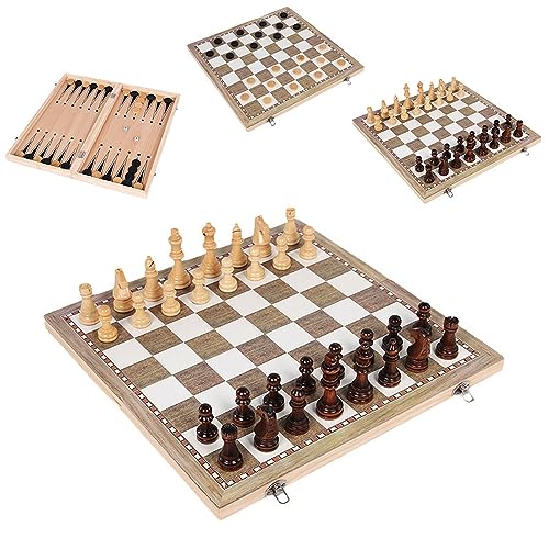 Schachspiel Aus Holz 3 In 1 Tragbare Klappbar Schachbrett Chess Board Set Klappbar FüR Party Familie AktivitäTen,Schachspiel Kinder(24x24cm) von YINGLUOEU