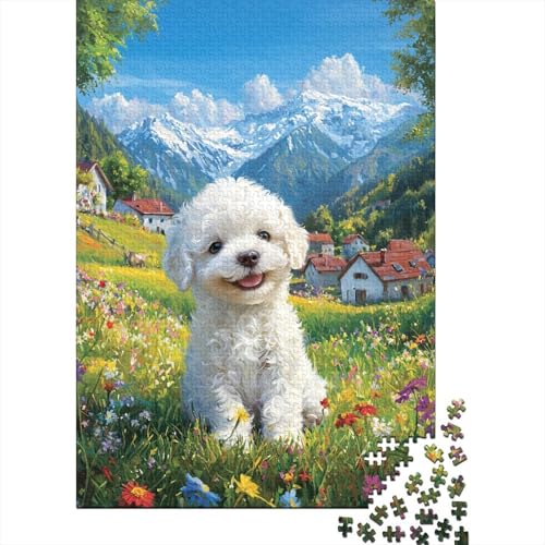 Bichon Frise Puzzles 1000 Teile Schwer Puzzle Spielzeug Lernspiel Impossible Herausforderung Spielzeug Für Erwachsene Und Kinder in Bewährter 1000pcs (75x50cm) von YINNDKSOK