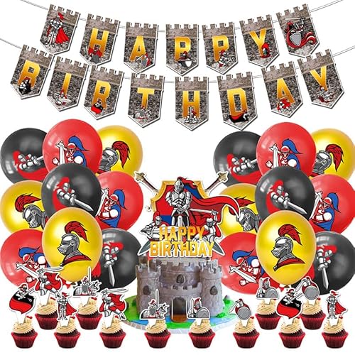 32PCS Mittelalterliche Ritter Ballon, Altgriechisch Zeichen Ballon Set, Happy Birthday Banner Geburtstagstorte Dekoration, DIY Kuchen Geburtstag Party, Party Dekoration von YINcrinx