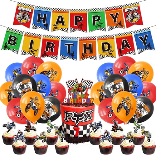 36PCS Motocross Thema Geburtstag Party Dekoration, Motorrad-Thema Ballon-Set, alles Gute zum Geburtstag Banner Geburtstagstorte Dekoration, DIY Kuchen Geburtstagsparty, Party-Dekoration von YINcrinx