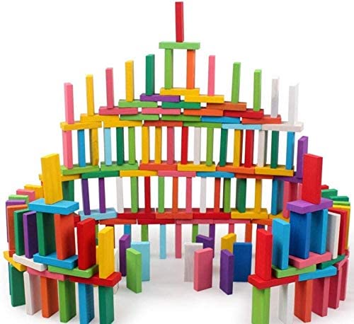 YIQI 120 Stück Holz Domino Block Set Kinder früh pädagogisches Bauspaß Domino-Rennspiel-Spielzeug Geburtstag Geschenk für Kinder Jungen Mädchen von YIQI