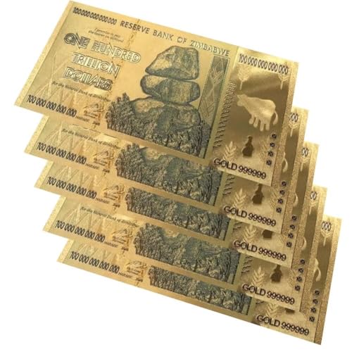 YIQILAFADA Goldscheine aus Simbabwe, 100 Billionen-Dollar-Scheine, Blattgold für Banknoten, Sammler, 5 Stück YIQILAFADA Goldscheine aus Simbabwe, 100 Billionen-Dollar-Scheine, Blattgold für Banknoten, Sammler, 5 Stück von YIQILAFADA