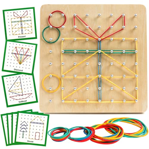 YIQOGAME Montessori Spielzeug Ab 3 Jahre,Holz Geobrett Geometriebrett Für Kinder Montessori Form Puzzle Für 4 5 6 Jahre Steigerung der Kreativität Lernspielzeug Holzspielzeug von YIQOGAME