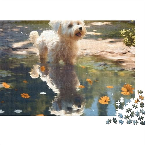 EIN Hund spielt im Wasser Erwachsenenpuzzle 1000 Holzpuzzle für Erwachsene und Familien, lustige Puzzles 1000 Stück (75 x 50 cm) von YIRCATM