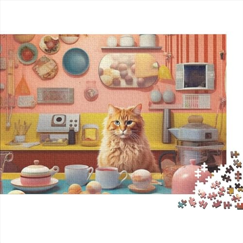 Puzzle „Eine Katze trinkt Nachmittagstee“ für Erwachsene, 500 Teile, für Erwachsene, Woodiness-Puzzles, Lernspiel, Herausforderungsspielzeug, 500 Teile (52 x 38 cm) von YIRCATM