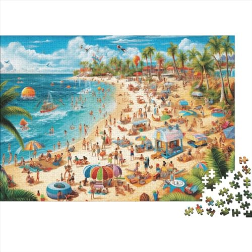 Strandtag, 300-teiliges Puzzle für Erwachsene, Puzzle für Erwachsene, Holzpuzzle, Familie, 300 Teile (40 x 28 cm) von YIRCATM