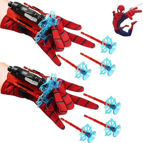 Spiderman Launcher Handschuhen, 2 Set Spiderman Spielzeughandschuh, Spider Launcher Handschuhe, Hero Launcher Handgelenk Spielzeug, Spider Handschuhe Kinder Spielzeug, Cosplay Glove Launcher von YISKY