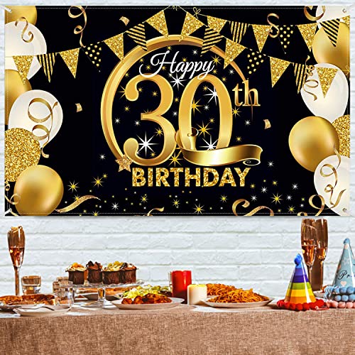 30. Geburtstagsfeier Dekorationen Banner, Hintergrund Banner Geburtstag, 30.Geburtstag Banner Schwarz Gold, Geburtstagsdeko Banner, wesentliche Dekoration für 30. Geburtstagsfeier(180 cmx 110cm) von YISKY