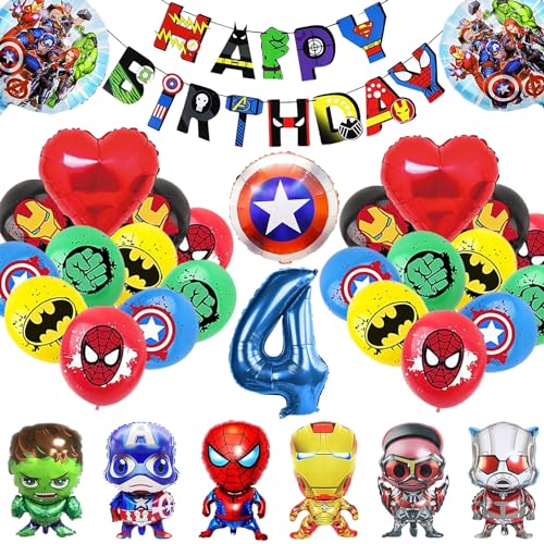 33 Stück Super-helden Deko Geburtstag 4 Jahre, Super-helden Luftballons Geburtstag 4 Jahre, Superhelden Luftballon Kindergeburtstag Deko, Super-held Party Luftballons Dekoration für Kinder von YISKY