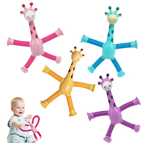 YIKSY Giraffen Teleskopspielzeug, 4 Stück Teleskop giraffenspielzeug, Telescopic Suction Cup Giraffe Toy, Sensorisches Giraffen Spielzeug, Stretch und dekomprimieren neuartige Lernspielzeug von YISKY