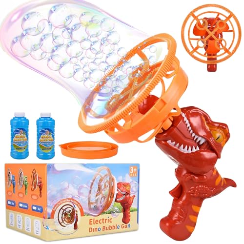 Dinosaurier Seifenblasenmaschine, Dinosaurier Seifenblasenpistole Kinder, Dinosaurier Seifenblasen Pistole mit Seifenblasen Flüssigkeit, Draußen Sommerspielzeug Geschenke für Jungen Mädchen (Rot) von YISKY