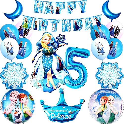 Frozen Party Geburtstag Deko Luftballons 5 Jahre, 28 Stück Froze Luftballon Set, Eiskönigin Anna und Elsa Geburtstag Deko, Enthält Happy Birthday Banner, Frozenn Thema Folienballon, Zahlenballons 5 von YISKY