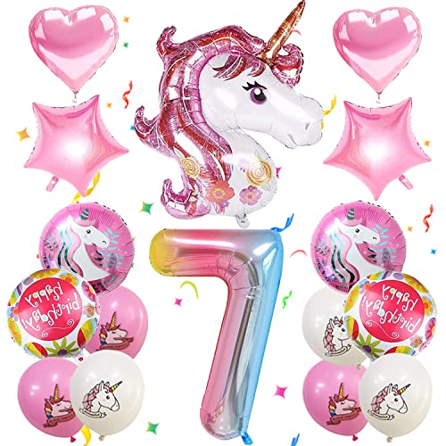 Geburtstag Party Dekoration, 16 Stück Einhorn Geburtstag Deko, Einhorn Party Geburtstagsdeko, Einhorn Partyballon, Einhornballon, Party Kindergeburtstag Happy Birthday Dekoration Luftballon (7) von YISKY