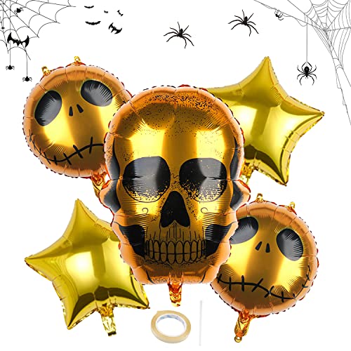 Halloween Dekoration Ballon Set, 5 Stück Halloween Party Luftballons, Skelett Luftballons, Halloween-Folienballons Totenkopf für Halloween Party Dekorationen Zubehör Halloween Dekoration Ballon Set, 5 Stück Halloween Party Luftballons, Skelett Luftballons, Halloween-Folienballons Totenkopf für Halloween Party Dekorationen Zubehör von YISKY