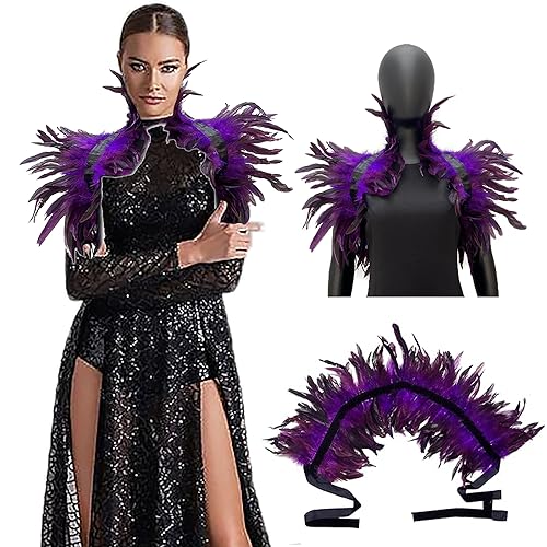 Halloween Feder Achselzucken Schalkragen Halskette Halloween Kostüm Epauletten, Umhang Schwarz Kostüm Damen Feder Umhang Cape Federboa Feder Schal Gothic für Halloween Cosplay Verkleidung (B) von YISKY